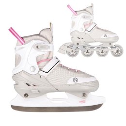 NH18188A 2w1 SZARO-RÓZOWE ROZM.L(39-43) ŁYŻWOROLKI Z WYM. PŁ. HOKEJOWĄ NILS EXTREME