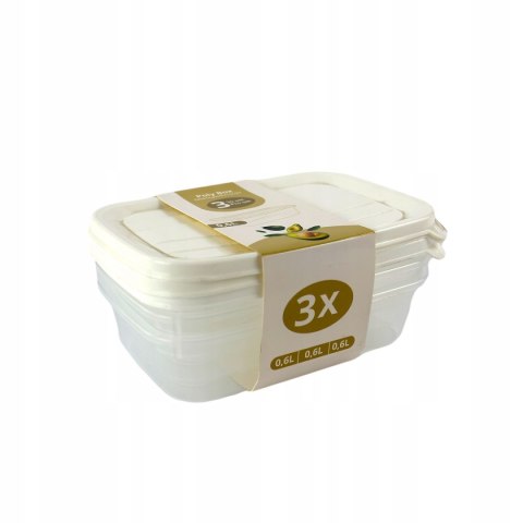 Kpl Pojemników prostokątnych POLY 3 x 0,6 lt