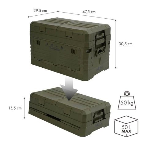 NCB4003 SKŁADANA SKRZYNIA KEMPINGOWA Z POKRYWĄ ZIELONA 50L NILS CAMP