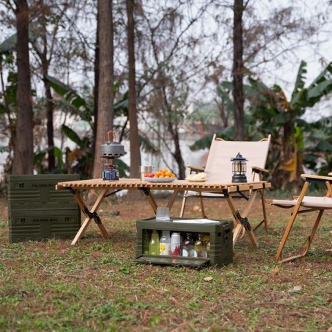 NCB4004 SKŁADANA SKRZYNIA KEMPINGOWA Z POKRYWĄ ZIELONA 50L NILS CAMP