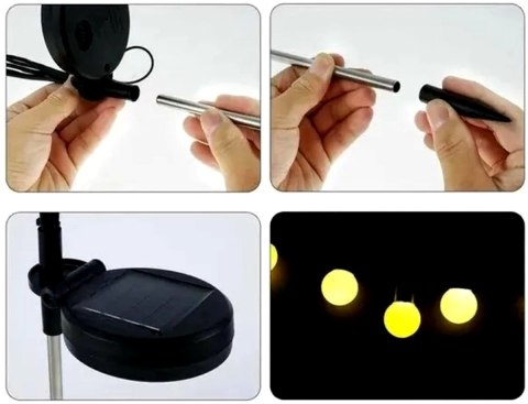 LAMPA SOLARNA TAŃCZĄCE NA WIETRZE KULECZKI BIAŁE 6 LED 72CM