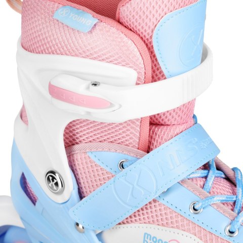 NA0189 ZESTAW LED ŁYŻWOROLKI OCHRANIACZE MOONBEAM BIAŁE ROZM. L(39-42) NILS EXTREME