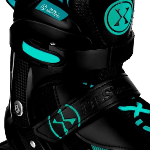 NH382 ŁYŻWOROLKI 2W1 ENZO TURKUSOWE ROZM. S(32-35) Z WYM. PŁOZĄ HOKEJOWĄ NILS EXTREME