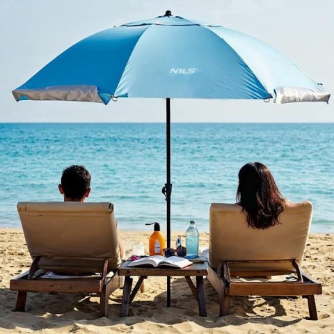 NC17114 PARASOL/PARAWAN PLAŻOWY 2W1 XXL 240 CM NIEBIESKI NILS