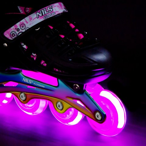 NH10905 4w1 ŁYŻWOROLKI LED RÓŻOWE Z WYM. PŁOZĄ HOKEJOWĄ RAINBOW ROZM. M(35-38) NILS EXTREME