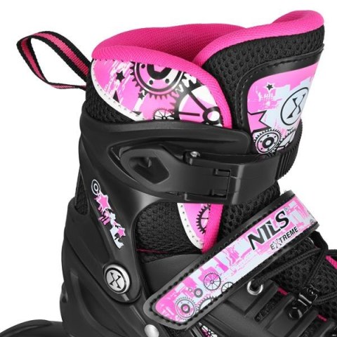 NH10905 4w1 ŁYŻWOROLKI LED RÓŻOWE Z WYM. PŁOZĄ HOKEJOWĄ RAINBOW ROZM. S(31-34) NILS EXTREME