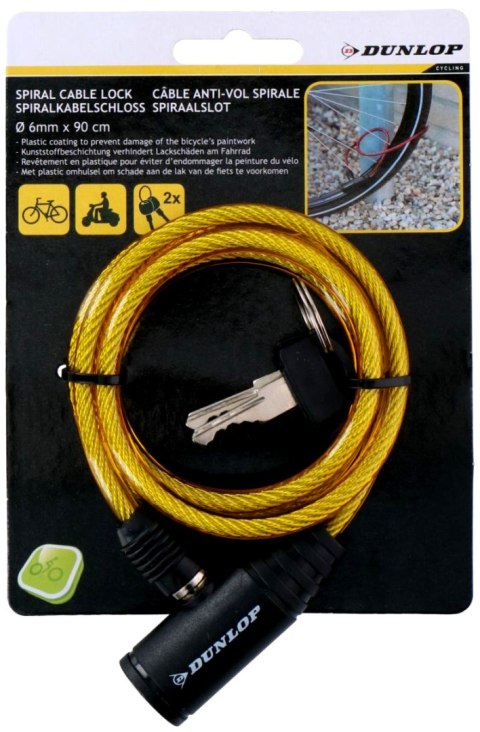 ZAPIĘCIE ROWEROWE DUNLOP SPIRALNE NA KLUCZ 0,6x90CM ŻÓŁTE DUNLOP