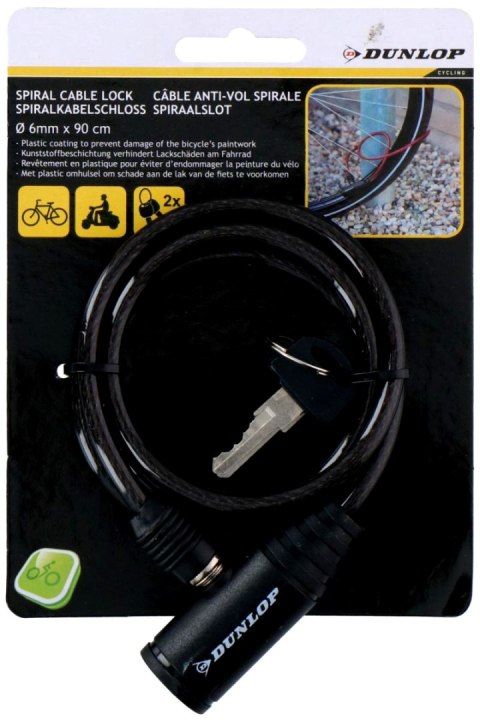 ZAPIĘCIE ROWEROWE SPIRALNE NA KLUCZ 0,6x90CM CZARNE DUNLOP