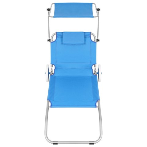LEŻAK SKŁADANY PLAŻOWY Z DASZKIEM NA KÓŁKACH 116x62x60-90CM NIEBIESKI