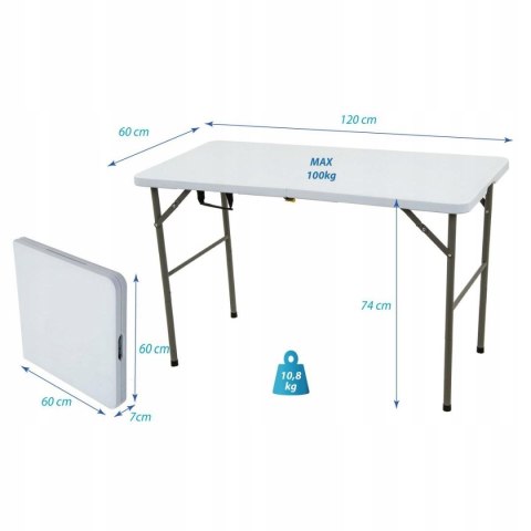 STÓŁ CATERINGOWY SKŁADANY W WALIZKĘ 120x60CM 100KG